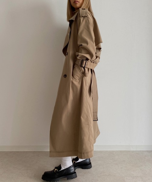 Avvenente（アベネンテ）の「【Avvenente】ビッグカラートレンチコート（トレンチコート・レディース・ライトグレー/ベージュ・FREE）」の4枚目の写真