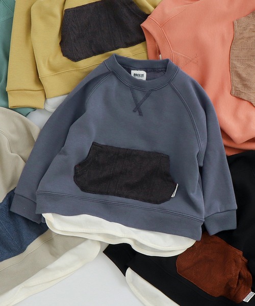 BREEZE（ブリーズ）の「ニットポケットトレーナー_裏シャギー（スウェット・キッズ・パープル/オレンジ/ブラック/グリーン/イエロー/ベージュ・110/100/80/90/120/130/140）」の4枚目の写真