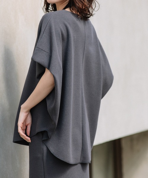 Munich（ミューニック）の「ダブルフェイスブークレータックショルダートップス（Tシャツ/カットソー・レディース・ブラック/オフホワイト/ダークグレー・FREE）」の12枚目の写真