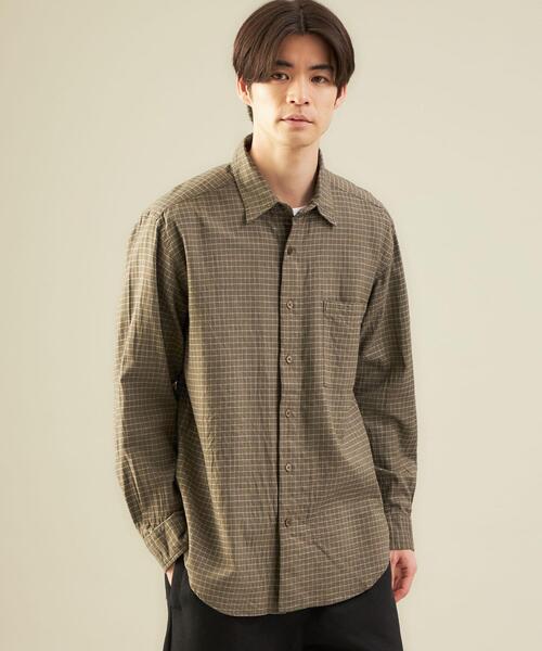 green label relaxing（グリーンレーベルリラクシング）の「ウール ブレンド ビエラ レギュラーカラー シャツ（シャツ/ブラウス・メンズ・ネイビー/グレー/モカ・S/M/L）」の7枚目の写真