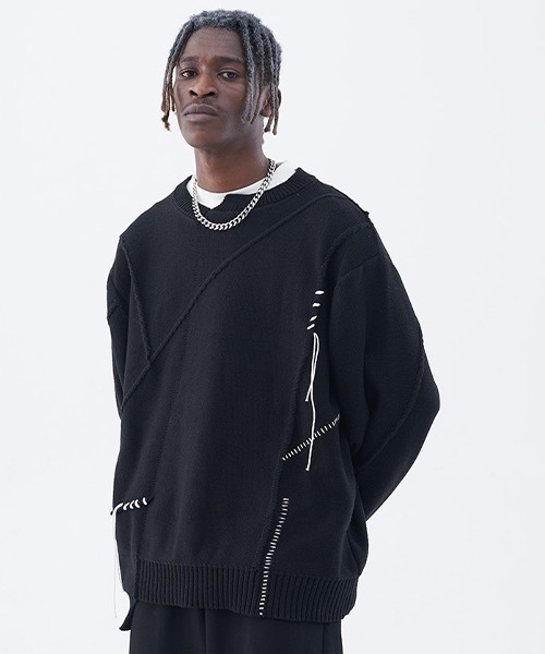 HARSH AND CRUEL(ハーシュアンドクルーエル)の「【Harsh and Cruel】Irregular Design Black Sweater HC21AW05(ニット/セーター・メンズ・ブラック・M/XL/L)」の2枚目の写真