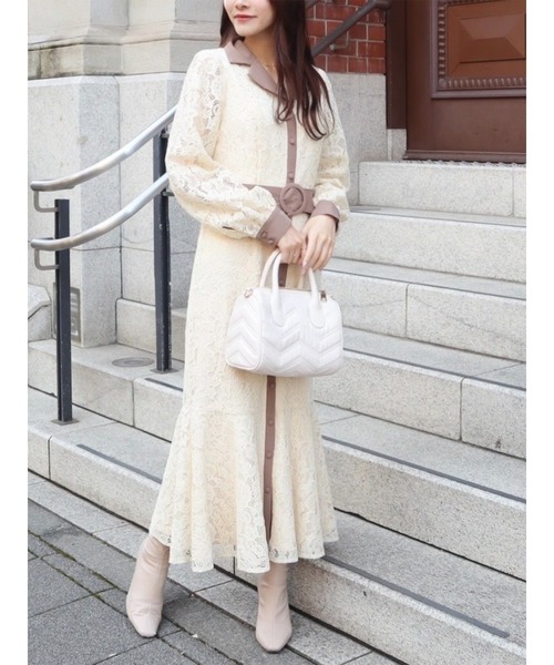 特別価格 販売 配色レース長袖ワンピース ワンピース Miia ミーア のファッション 卸売価格 Arenatheatre Net