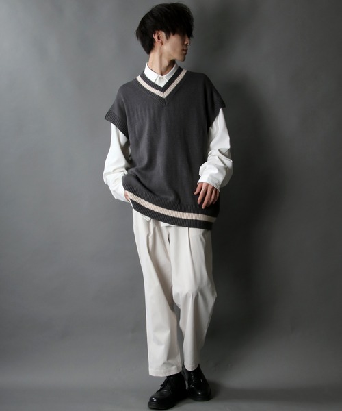 SITRY(シトリー)の「acrylic bulky Childen Knit vest/アクリルバルキー チルデン ニットベスト(ベスト・メンズ・チャコールグレー/グレイッシュブルー/オフホワイト/グリーン/ブラック/モカ・L/M/XL)」の15枚目の写真