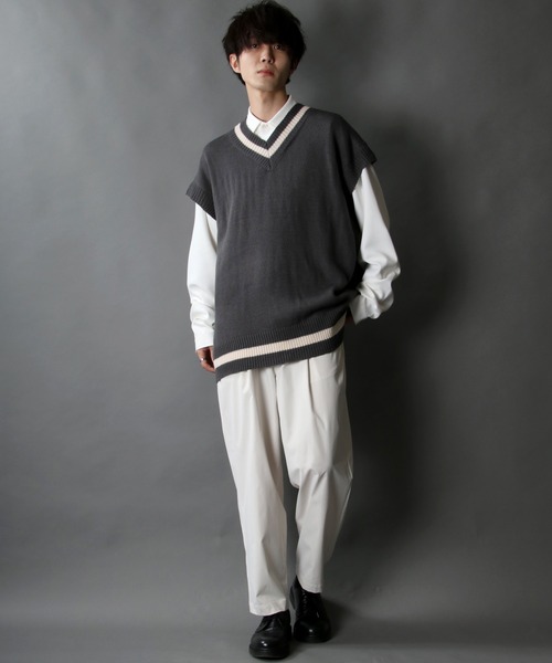 SITRY(シトリー)の「acrylic bulky Childen Knit vest/アクリルバルキー チルデン ニットベスト(ベスト・メンズ・チャコールグレー/グレイッシュブルー/オフホワイト/グリーン/ブラック/モカ・L/M/XL)」の16枚目の写真