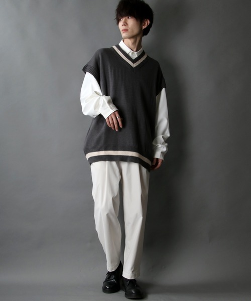 SITRY(シトリー)の「acrylic bulky Childen Knit vest/アクリルバルキー チルデン ニットベスト(ベスト・メンズ・チャコールグレー/グレイッシュブルー/オフホワイト/グリーン/ブラック/モカ・L/M/XL)」の18枚目の写真