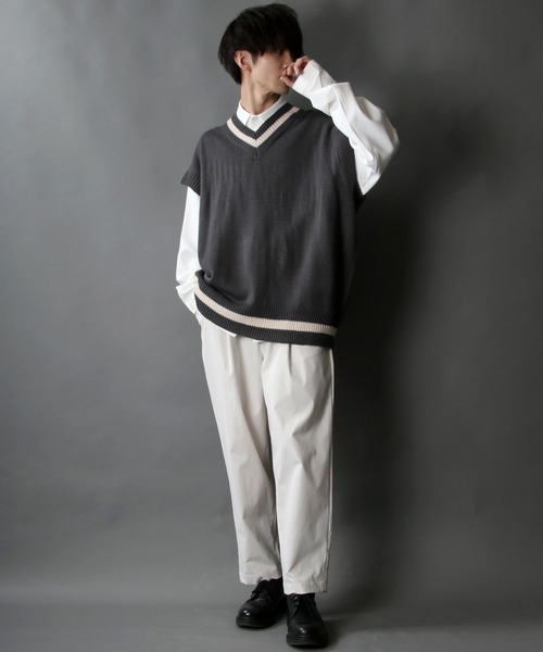 SITRY(シトリー)の「acrylic bulky Childen Knit vest/アクリルバルキー チルデン ニットベスト(ベスト・メンズ・チャコールグレー/グレイッシュブルー/オフホワイト/グリーン/ブラック/モカ・L/M/XL)」の19枚目の写真