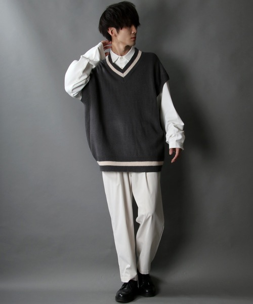 SITRY(シトリー)の「acrylic bulky Childen Knit vest/アクリルバルキー チルデン ニットベスト(ベスト・メンズ・チャコールグレー/グレイッシュブルー/オフホワイト/グリーン/ブラック/モカ・L/M/XL)」の20枚目の写真