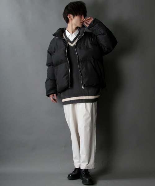 SITRY(シトリー)の「acrylic bulky Childen Knit vest/アクリルバルキー チルデン ニットベスト(ベスト・メンズ・チャコールグレー/グレイッシュブルー/オフホワイト/グリーン/ブラック/モカ・L/M/XL)」の21枚目の写真