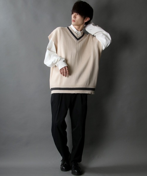 SITRY(シトリー)の「acrylic bulky Childen Knit vest/アクリルバルキー チルデン ニットベスト(ベスト・メンズ・チャコールグレー/グレイッシュブルー/オフホワイト/グリーン/ブラック/モカ・L/M/XL)」の11枚目の写真