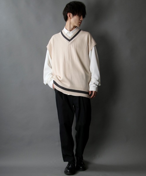 SITRY(シトリー)の「acrylic bulky Childen Knit vest/アクリルバルキー チルデン ニットベスト(ベスト・メンズ・チャコールグレー/グレイッシュブルー/オフホワイト/グリーン/ブラック/モカ・L/M/XL)」の12枚目の写真