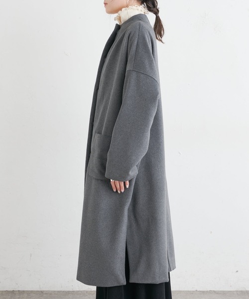 PUAL CE CIN(ピュアルセシン)の「ウール混ボトルネックコート(ノーカラーコート・レディース・ネイビー/グレー・FREE)」の13枚目の写真