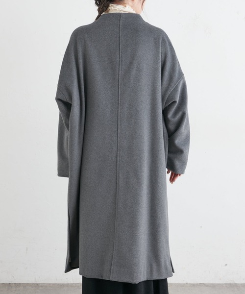 PUAL CE CIN(ピュアルセシン)の「ウール混ボトルネックコート(ノーカラーコート・レディース・ネイビー/グレー・FREE)」の14枚目の写真