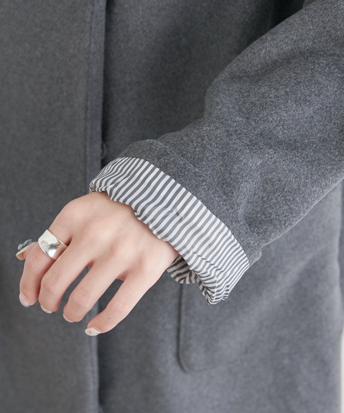 PUAL CE CIN(ピュアルセシン)の「ウール混ボトルネックコート(ノーカラーコート・レディース・ネイビー/グレー・FREE)」の16枚目の写真