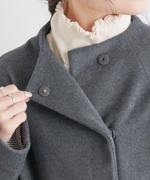 PUAL CE CIN(ピュアルセシン)の「ウール混ボトルネックコート(ノーカラーコート・レディース・ネイビー/グレー・FREE)」の15枚目の写真