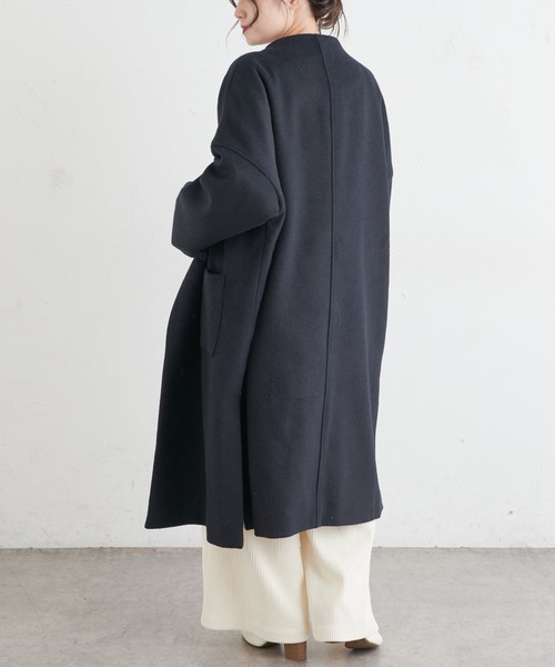 PUAL CE CIN(ピュアルセシン)の「ウール混ボトルネックコート(ノーカラーコート・レディース・ネイビー/グレー・FREE)」の11枚目の写真