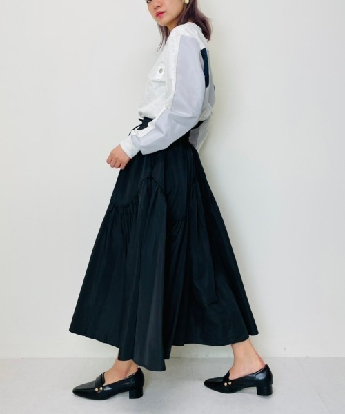 DOLLUPOOPS(ドールアップウップス)の「配色パイピングギャザースカート(スカート・レディース・アイボリー/ストライプ/ブラック/カーキ・38)」の15枚目の写真