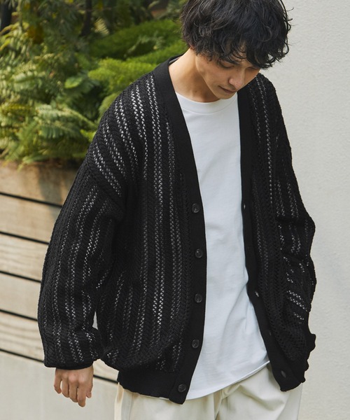 極美品 24SS Curensology PAPERメッシュカーディガン 黒 メッシュ編みボリュームニットルーズカーディガン（カーディガン