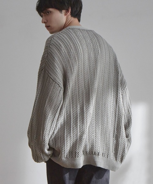 MONO-MART(モノマート)の「メッシュ編みボリュームニットルーズカーディガン(カーディガン/ボレロ・メンズ・モカ/パープル系/グレイッシュブルー/ブラック/ライトグレー/チャコール・M/L)」の8枚目の写真