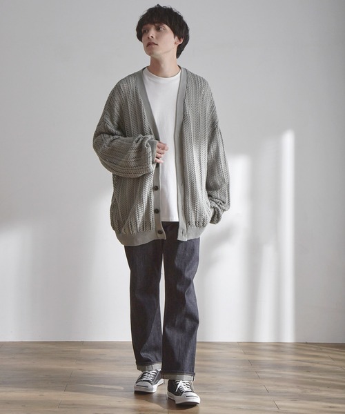 MONO-MART(モノマート)の「メッシュ編みボリュームニットルーズカーディガン(カーディガン/ボレロ・メンズ・モカ/パープル系/グレイッシュブルー/ブラック/ライトグレー/チャコール・M/L)」の10枚目の写真