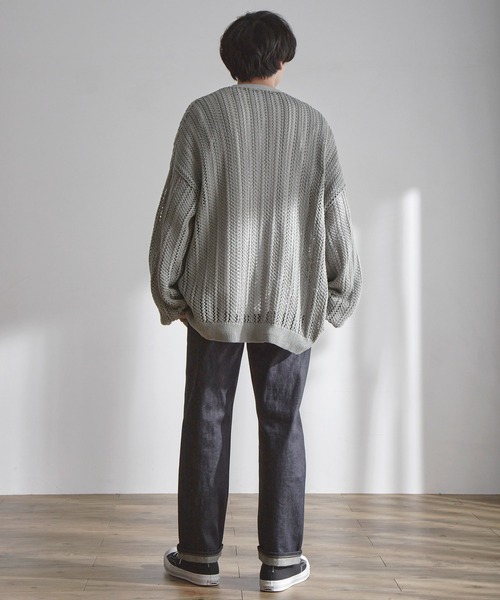 MONO-MART(モノマート)の「メッシュ編みボリュームニットルーズカーディガン(カーディガン/ボレロ・メンズ・モカ/パープル系/グレイッシュブルー/ブラック/ライトグレー/チャコール・M/L)」の13枚目の写真