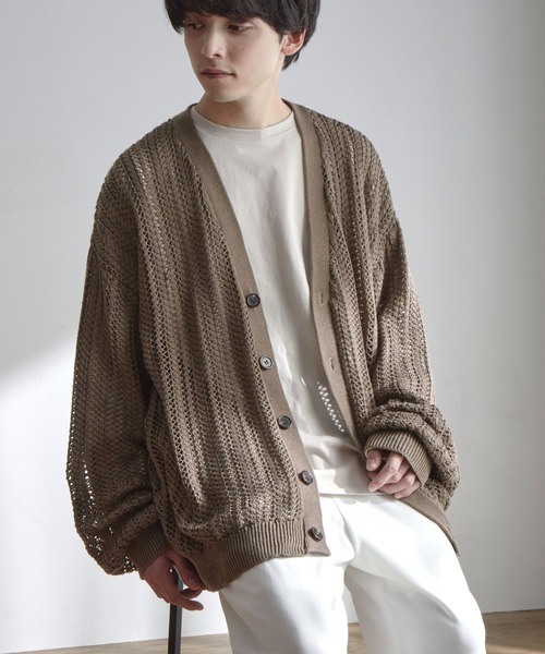 MONO-MART(モノマート)の「メッシュ編みボリュームニットルーズカーディガン(カーディガン/ボレロ・メンズ・モカ/パープル系/グレイッシュブルー/ブラック/ライトグレー/チャコール・M/L)」の14枚目の写真