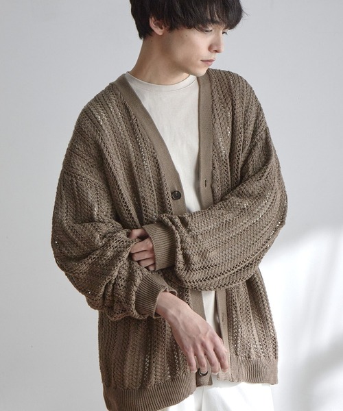 MONO-MART(モノマート)の「メッシュ編みボリュームニットルーズカーディガン(カーディガン/ボレロ・メンズ・モカ/パープル系/グレイッシュブルー/ブラック/ライトグレー/チャコール・M/L)」の15枚目の写真