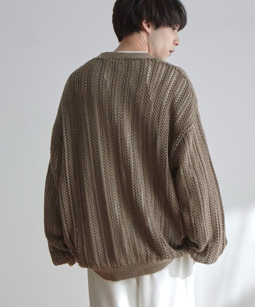 MONO-MART(モノマート)の「メッシュ編みボリュームニットルーズカーディガン(カーディガン/ボレロ・メンズ・モカ/パープル系/グレイッシュブルー/ブラック/ライトグレー/チャコール・M/L)」の16枚目の写真