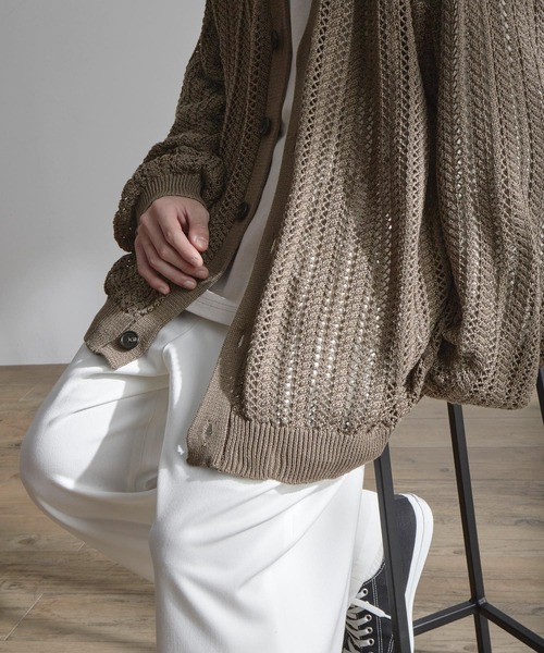 MONO-MART(モノマート)の「メッシュ編みボリュームニットルーズカーディガン(カーディガン/ボレロ・メンズ・モカ/パープル系/グレイッシュブルー/ブラック/ライトグレー/チャコール・M/L)」の17枚目の写真