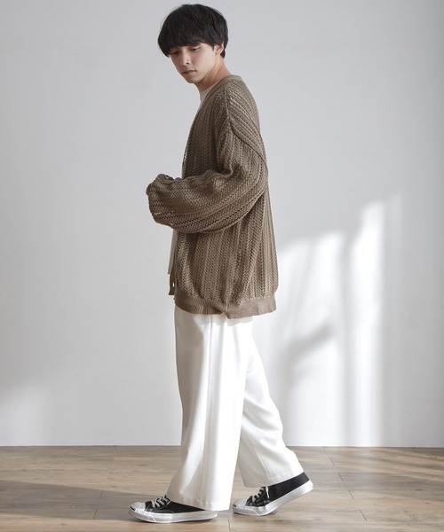 MONO-MART(モノマート)の「メッシュ編みボリュームニットルーズカーディガン(カーディガン/ボレロ・メンズ・モカ/パープル系/グレイッシュブルー/ブラック/ライトグレー/チャコール・M/L)」の20枚目の写真