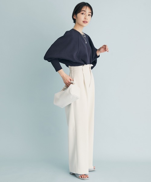 美品 ノーブル ダンボール素材 ボリュームスリーブ スウェット 白ゆったり セール】異素材ドッキングボリューム袖ダンボールニットプル