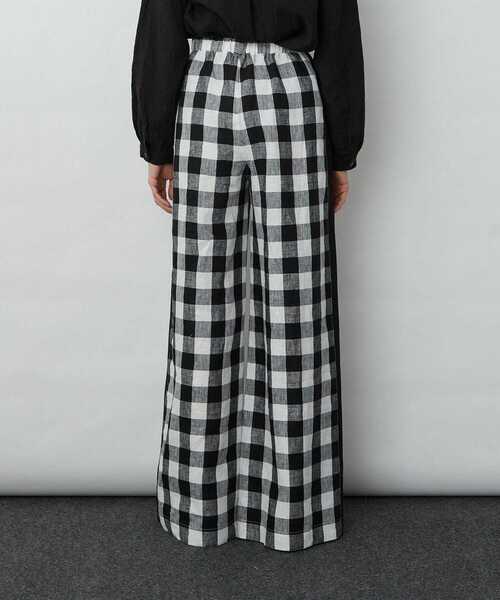 LOISIR/ロワズィール　ブロックチェックワイドパンツ　麻　リネン　モノトーン LOISIR（ロワズィール）の「ブロックチェックワイドパンツ
