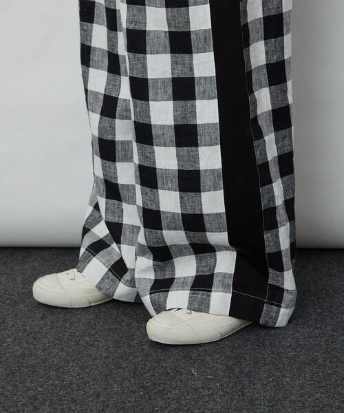 LOISIR/ロワズィール ブロックチェックワイドパンツ 麻 リネン