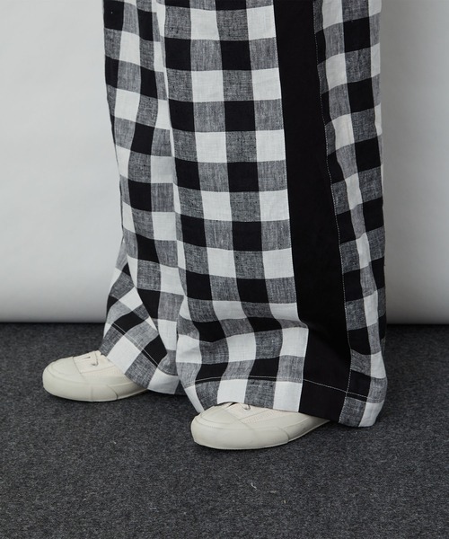 LOISIR/ロワズィール ブロックチェックワイドパンツ 麻 リネン