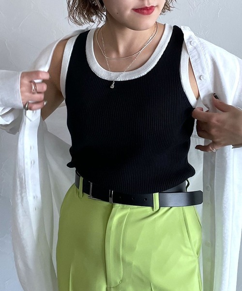 PAGEBOY（ページボーイ）の「リンガーニットタンク（タンクトップ・レディース・ブラック/オフホワイト・FREE）」の2枚目の写真