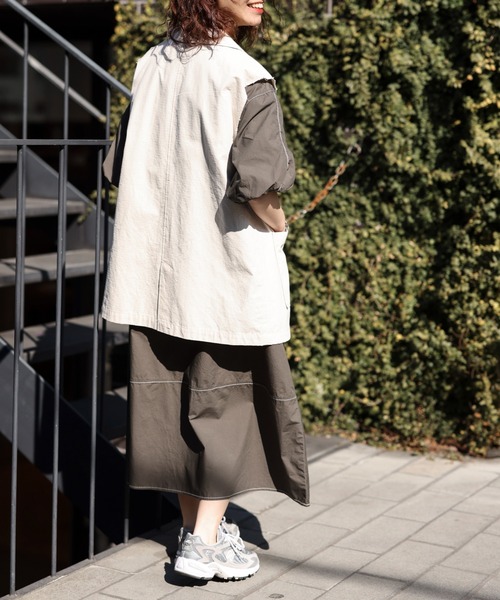 CIAOPANIC TYPY（チャオパニックティピー）の「配色ステッチボリュームスリーブワンピース（ワンピース・レディース・ホワイト/チャコールグレー/ベージュ・ONE SIZE）」の16枚目の写真