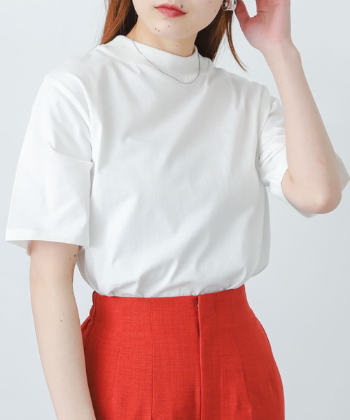 SENSE OF PLACE by URBAN RESEARCH(センスオブプレイスバイアーバンリサーチ)の「オーガニックコットンハイネックTシャツ(半袖)(Tシャツ/カットソー・レディース・ブラック/レッド/オフホワイト/イエロー/グリーン/ライトベージュ・ONE)」の2枚目の写真