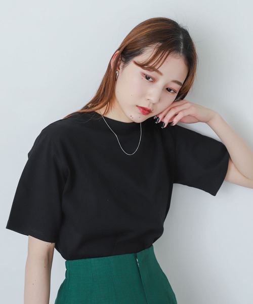 SENSE OF PLACE by URBAN RESEARCH(センスオブプレイスバイアーバンリサーチ)の「オーガニックコットンハイネックTシャツ(半袖)(Tシャツ/カットソー・レディース・ブラック/レッド/オフホワイト/イエロー/グリーン/ライトベージュ・ONE)」の3枚目の写真