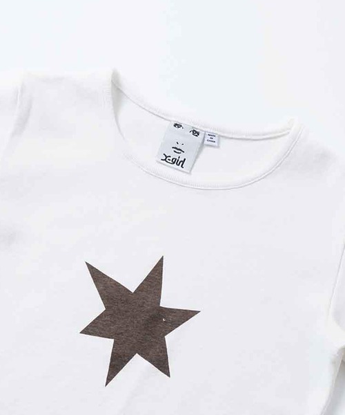X-girl（エックスガール）の「ONE STAR S/S BABY TEE（Tシャツ/カットソー・レディース・チャコール/オレンジ/ホワイト・M/S）」の8枚目の写真