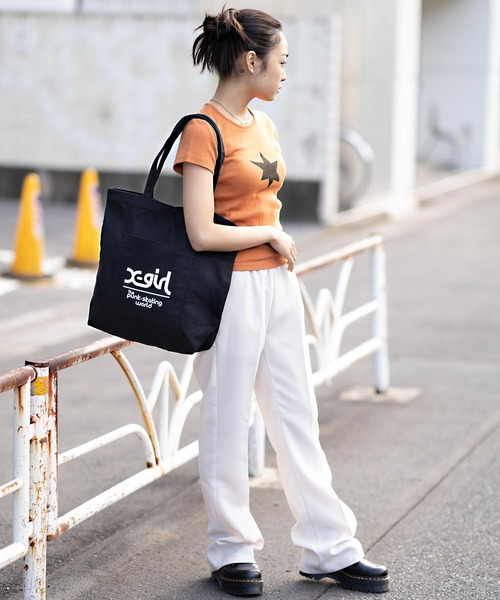 X-girl（エックスガール）の「ONE STAR S/S BABY TEE（Tシャツ/カットソー・レディース・チャコール/オレンジ/ホワイト・M/S）」の20枚目の写真