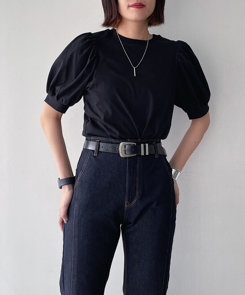 PAGEBOY（ページボーイ）の「ボリュームショートスリーブTシャツ（Tシャツ/カットソー・レディース・スカイブルー/ブラック/オフホワイト/ホワイト×ブラック/グレイッシュベージュ・FREE）」の8枚目の写真