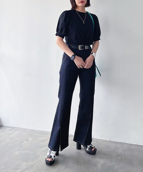 PAGEBOY（ページボーイ）の「ボリュームショートスリーブTシャツ（Tシャツ/カットソー・レディース・スカイブルー/ブラック/オフホワイト/ホワイト×ブラック/グレイッシュベージュ・FREE）」の10枚目の写真