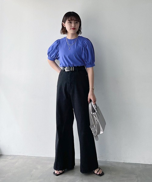 PAGEBOY（ページボーイ）の「ボリュームショートスリーブTシャツ（Tシャツ/カットソー・レディース・スカイブルー/ブラック/オフホワイト/ホワイト×ブラック/グレイッシュベージュ・FREE）」の14枚目の写真