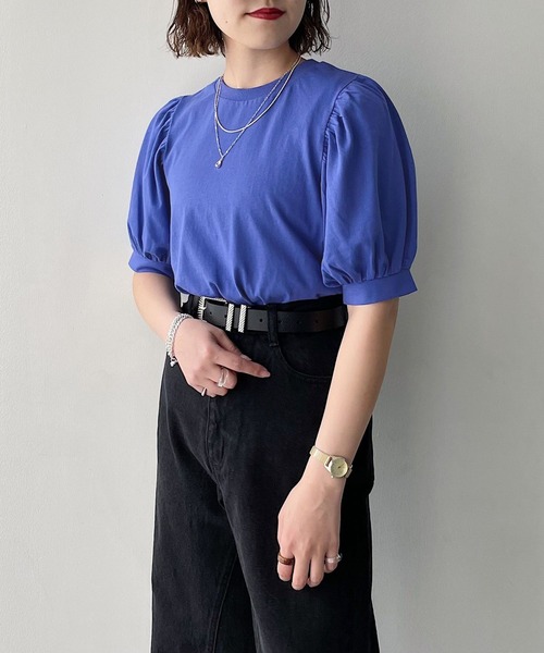 PAGEBOY（ページボーイ）の「ボリュームショートスリーブTシャツ（Tシャツ/カットソー・レディース・スカイブルー/ブラック/オフホワイト/ホワイト×ブラック/グレイッシュベージュ・FREE）」の15枚目の写真