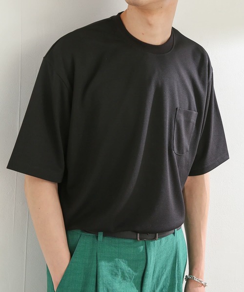 SENSE OF PLACE by URBAN RESEARCH（センスオブプレイスバイアーバンリサーチ）の「ポンチポケットTシャツ(5分袖)（Tシャツ/カットソー・メンズ・グリーン/ブラック/ホワイト/ライトベージュ/パープル・LARGE/MEDIUM）」の3枚目の写真