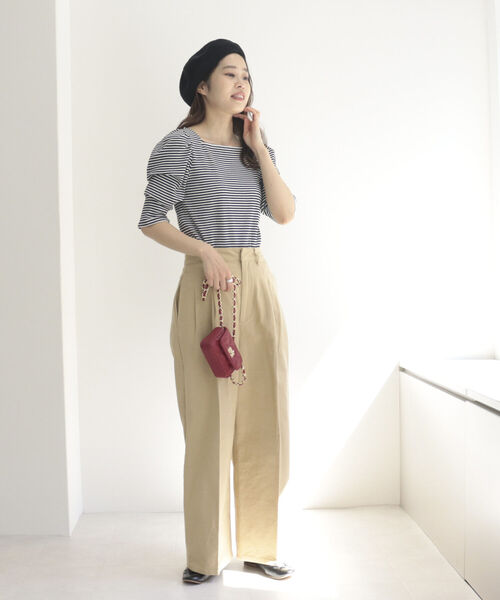 fredy emue(フレディエミュ)の「テレコボーダー袖ボリューム半袖プルオーバー(Tシャツ/カットソー・レディース・ホワイト×ブラック/ブラウン系その他3/グリーン系その他3/ピンク系その他3・38)」の6枚目の写真