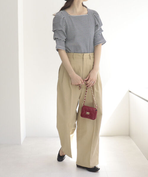 fredy emue(フレディエミュ)の「テレコボーダー袖ボリューム半袖プルオーバー(Tシャツ/カットソー・レディース・ホワイト×ブラック/ブラウン系その他3/グリーン系その他3/ピンク系その他3・38)」の7枚目の写真