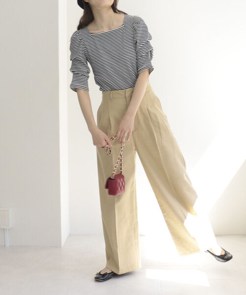 fredy emue(フレディエミュ)の「テレコボーダー袖ボリューム半袖プルオーバー(Tシャツ/カットソー・レディース・ホワイト×ブラック/ブラウン系その他3/グリーン系その他3/ピンク系その他3・38)」の8枚目の写真