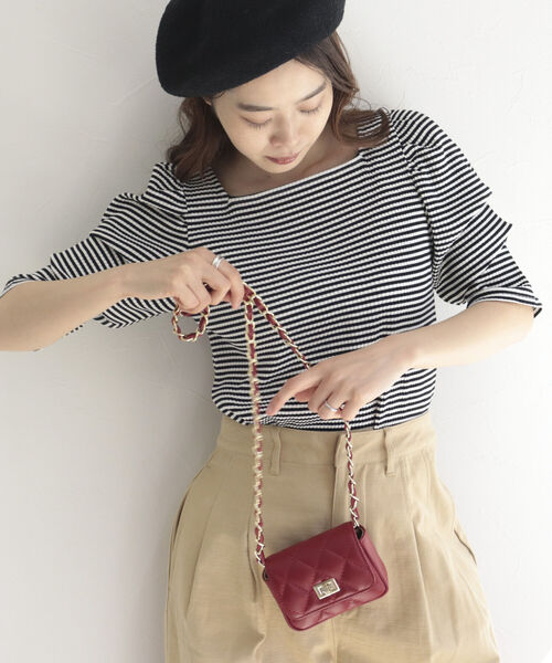 fredy emue(フレディエミュ)の「テレコボーダー袖ボリューム半袖プルオーバー(Tシャツ/カットソー・レディース・ホワイト×ブラック/ブラウン系その他3/グリーン系その他3/ピンク系その他3・38)」の11枚目の写真