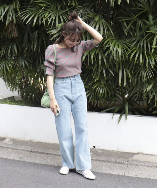 fredy emue(フレディエミュ)の「テレコボーダー袖ボリューム半袖プルオーバー(Tシャツ/カットソー・レディース・ホワイト×ブラック/ブラウン系その他3/グリーン系その他3/ピンク系その他3・38)」の12枚目の写真