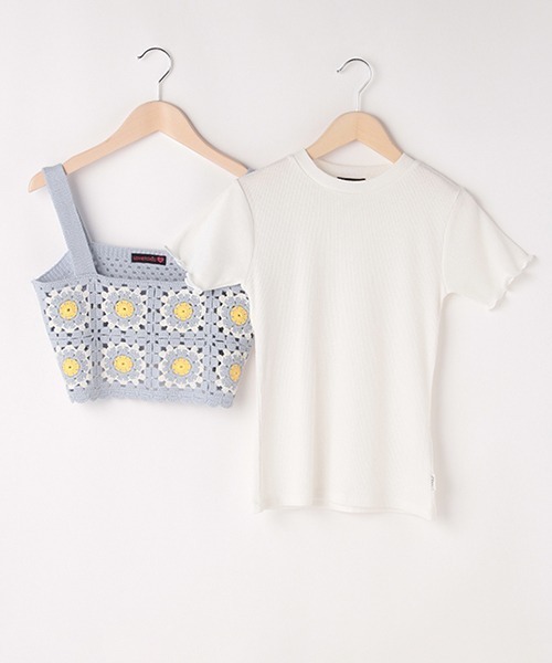 LOVETOXIC(ラブトキシック)の「クロシェ編ビスチェSET(アンサンブル・キッズ・オフホワイト/サックスブルー・L/S/M)」の5枚目の写真